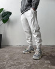 Men's Oversized Jogger Sweatpants: Black & White Side Stripe
