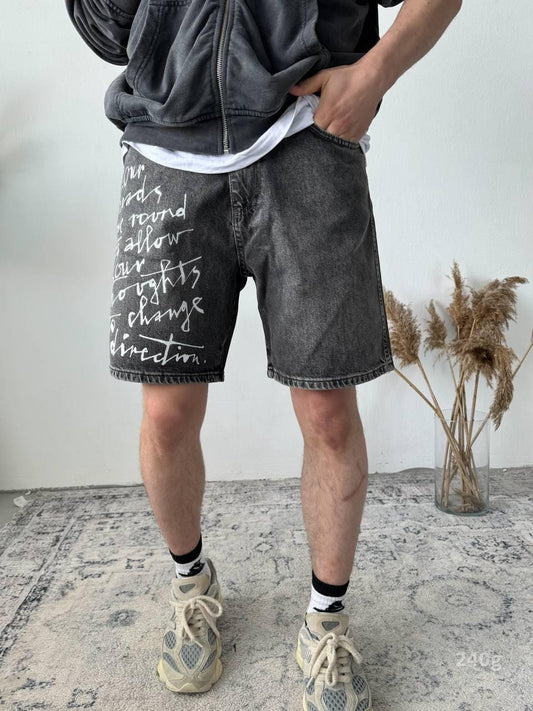 Men’s Black & Grey Denim Shorts – Casual Slim Fit Jean Shorts for Summer Streetwear