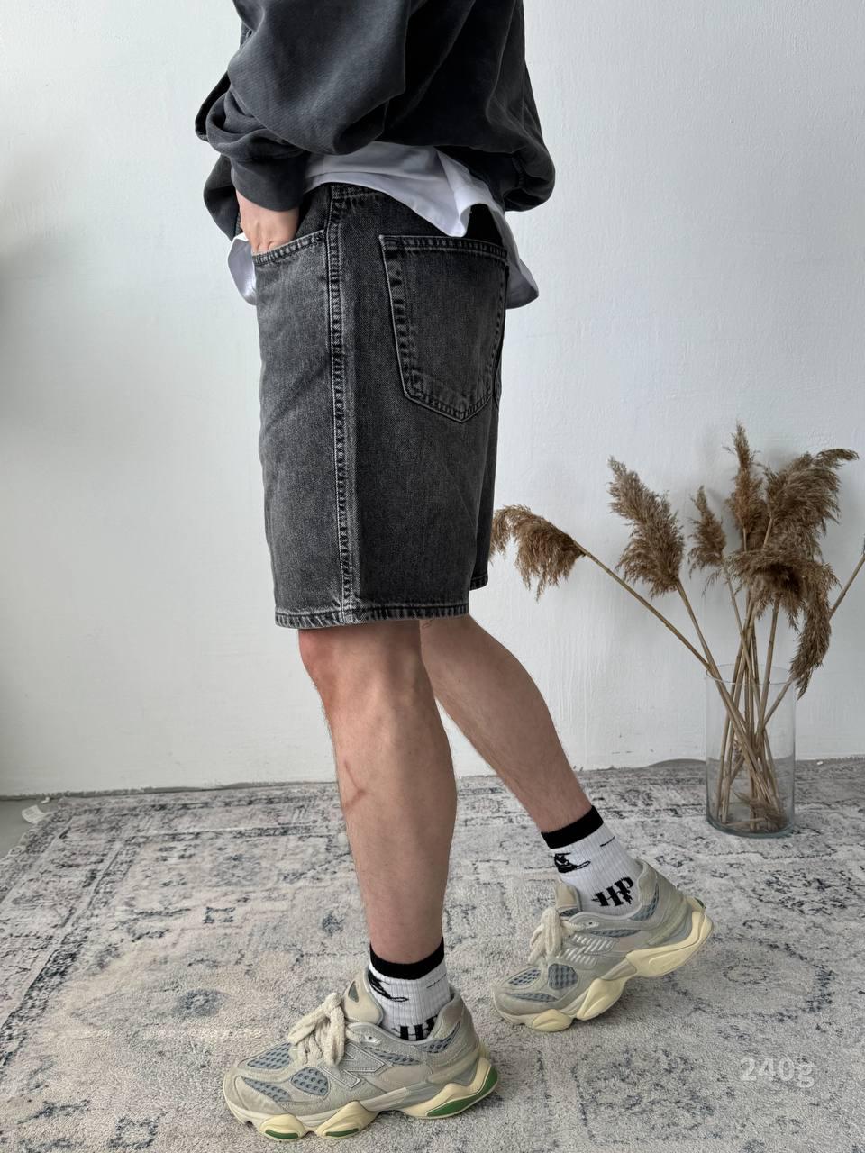 Men’s Black & Grey Denim Shorts – Casual Slim Fit Jean Shorts for Summer Streetwear