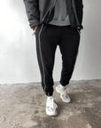 Men's Oversized Jogger Sweatpants: Black & White Side Stripe