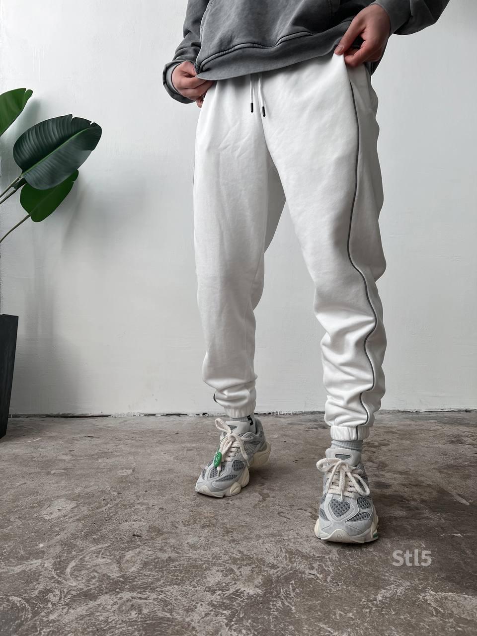 Men's Oversized Jogger Sweatpants: Black & White Side Stripe