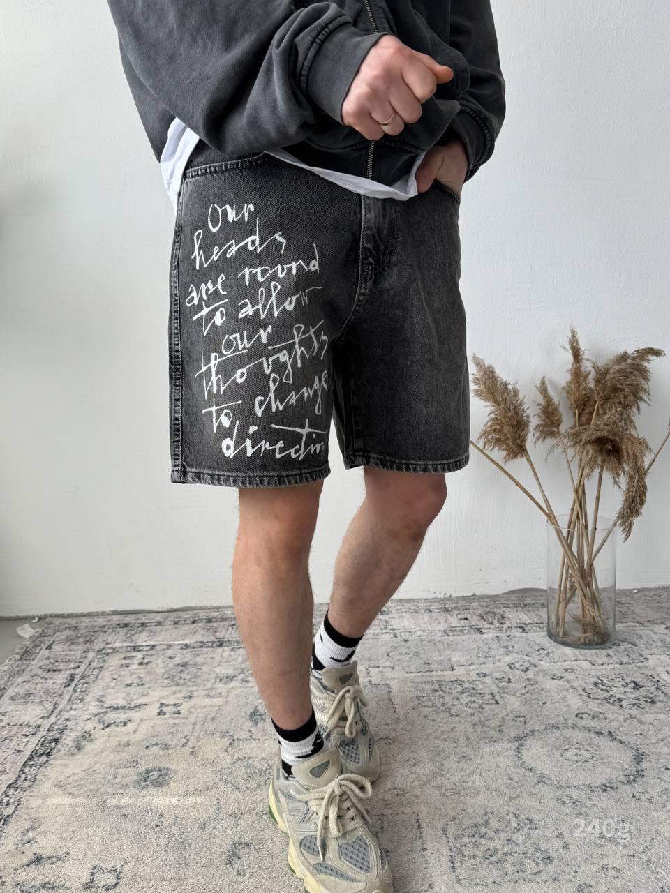 Men’s Black & Grey Denim Shorts – Casual Slim Fit Jean Shorts for Summer Streetwear