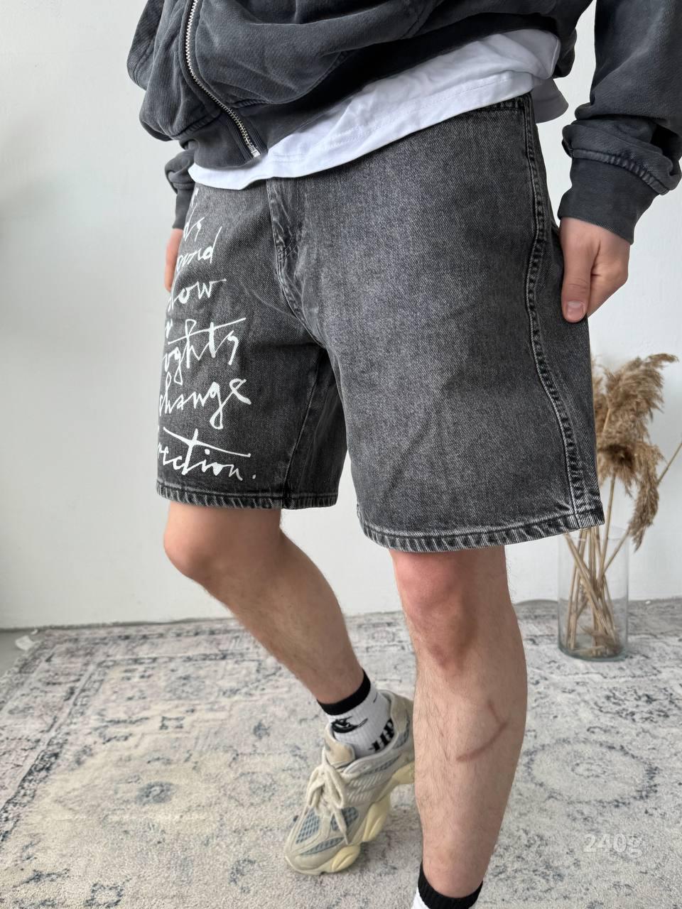 Men’s Black & Grey Denim Shorts – Casual Slim Fit Jean Shorts for Summer Streetwear