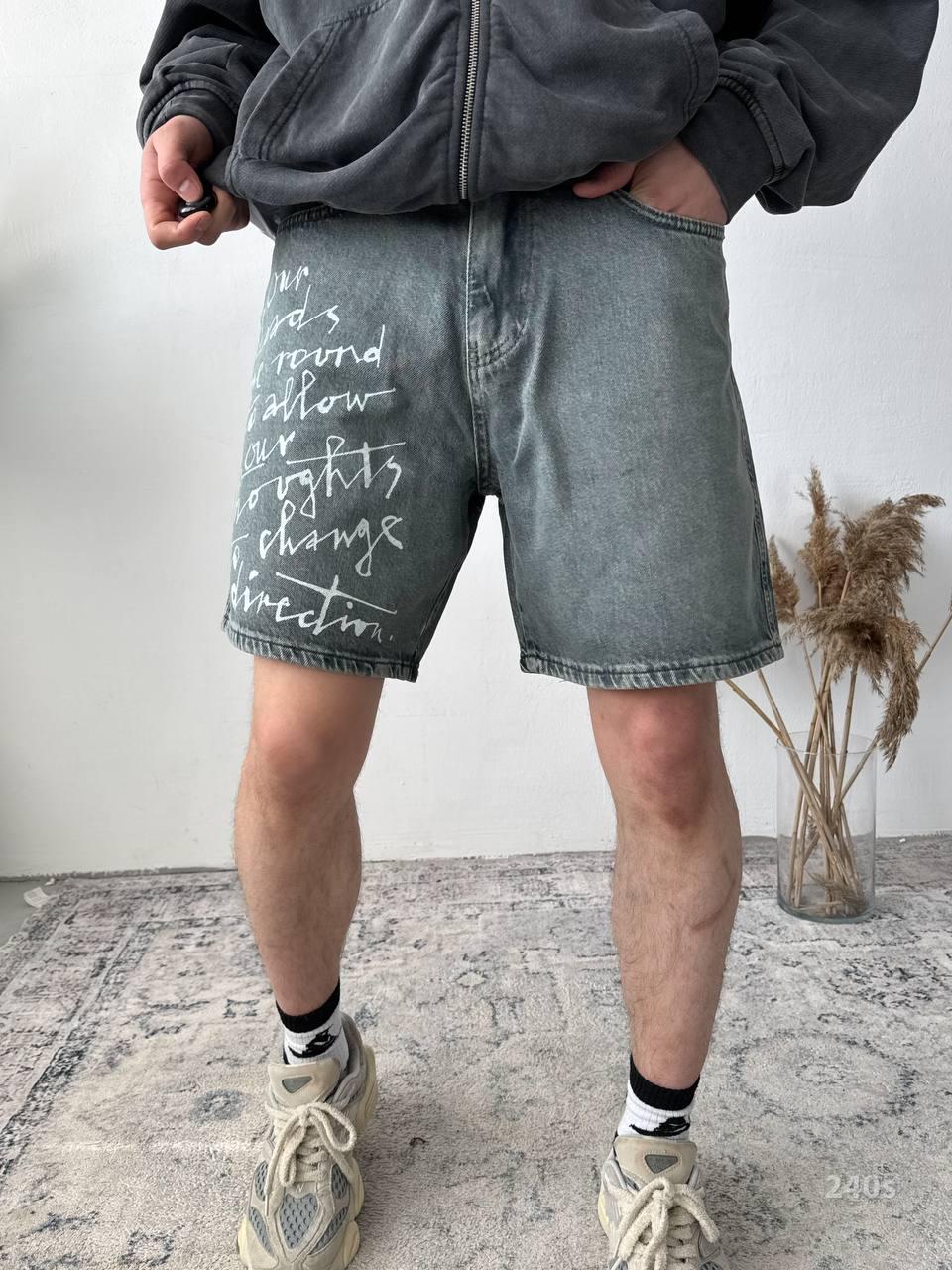 Men’s Black & Grey Denim Shorts – Casual Slim Fit Jean Shorts for Summer Streetwear