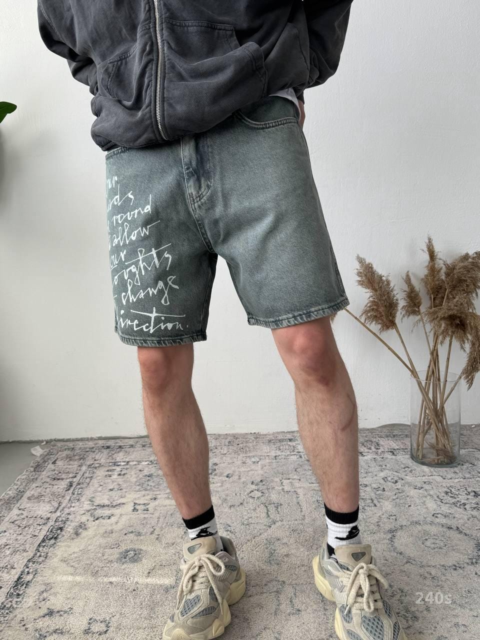 Men’s Black & Grey Denim Shorts – Casual Slim Fit Jean Shorts for Summer Streetwear