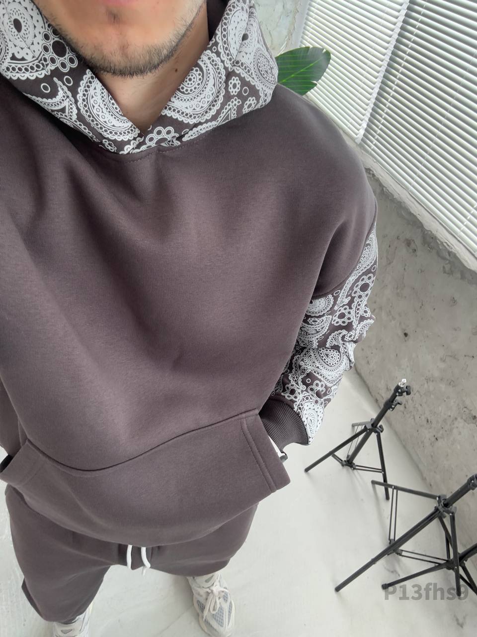 Men’s Fleece Tracksuit with Patterned Sleeves – Premium Cotton Blend Set