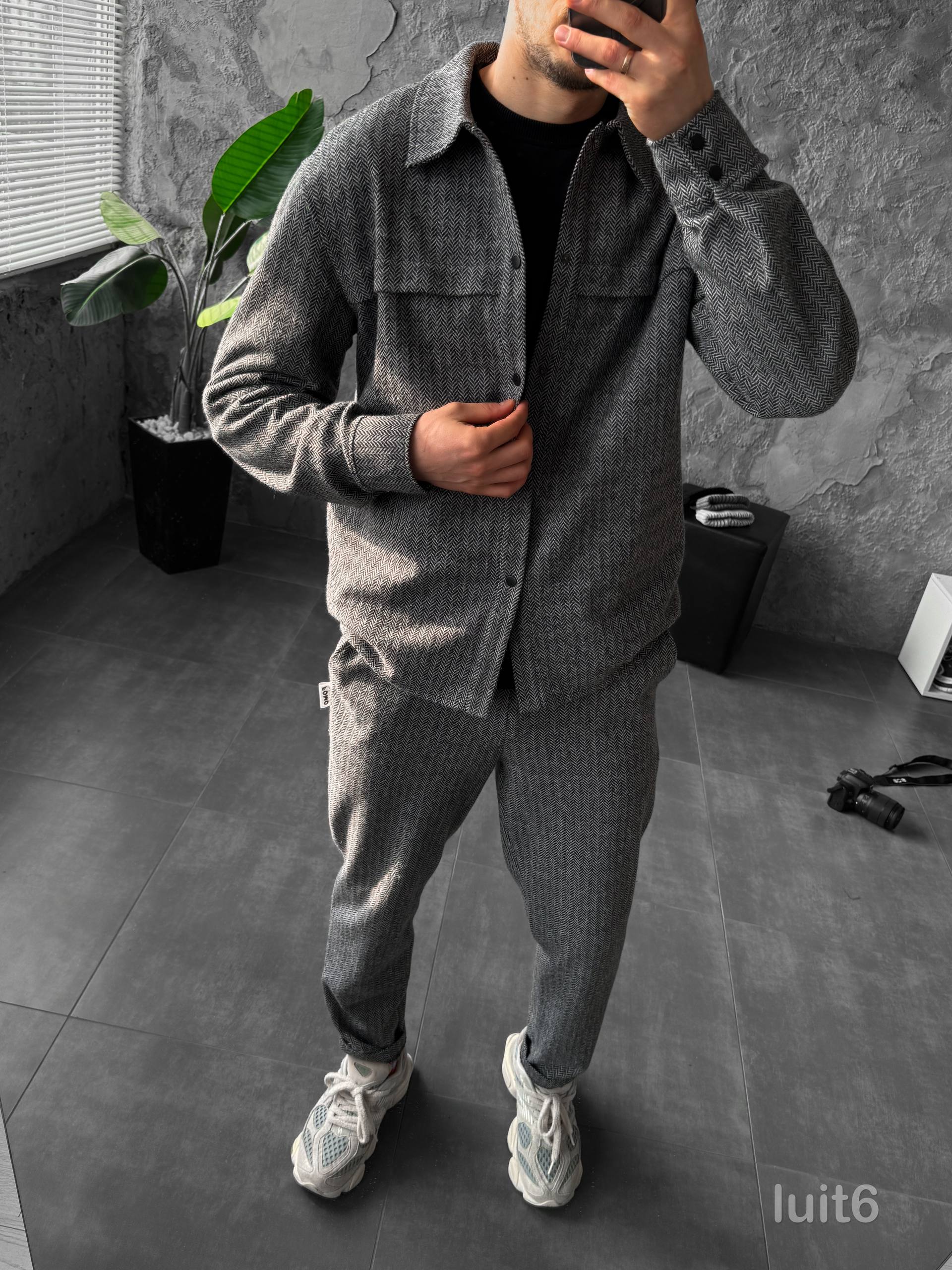 Men’s Tweed Suit Set – Herringbone Jacket &amp; Pants