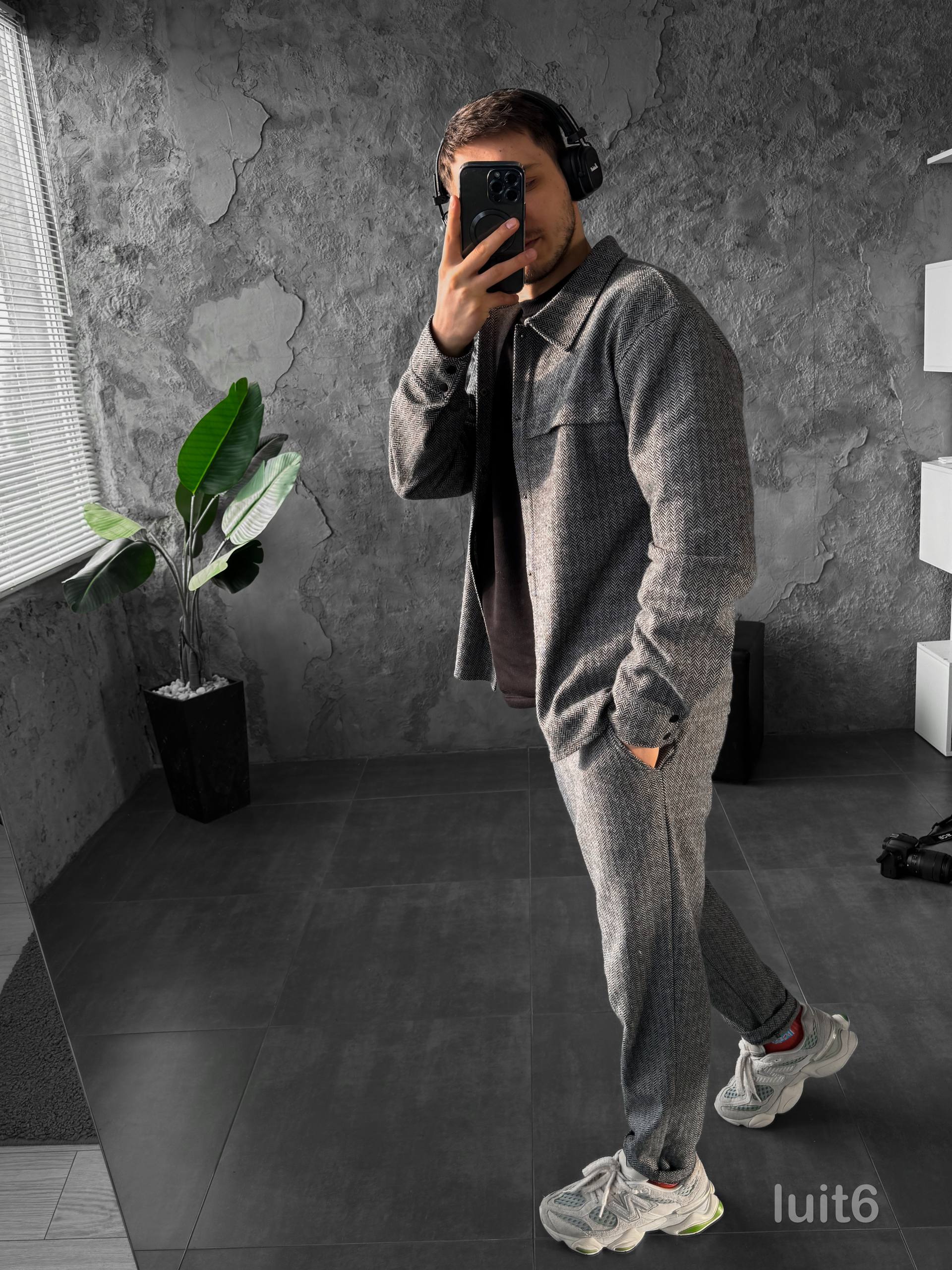 Men’s Tweed Suit Set – Herringbone Jacket &amp; Pants