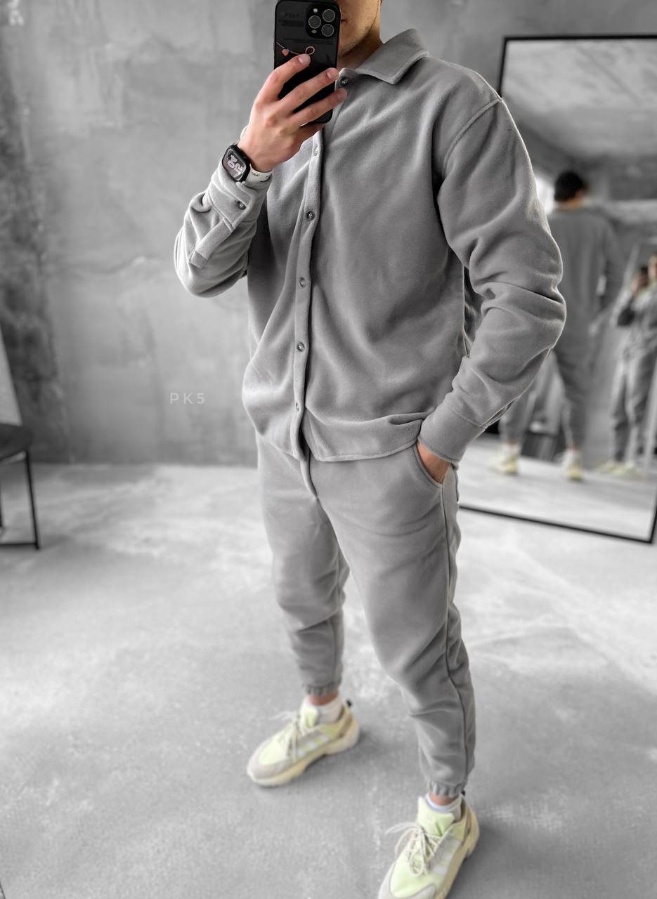 Men's Fleece Tracksuit Set: Warm Jogger Outfit with Shirt Jacket