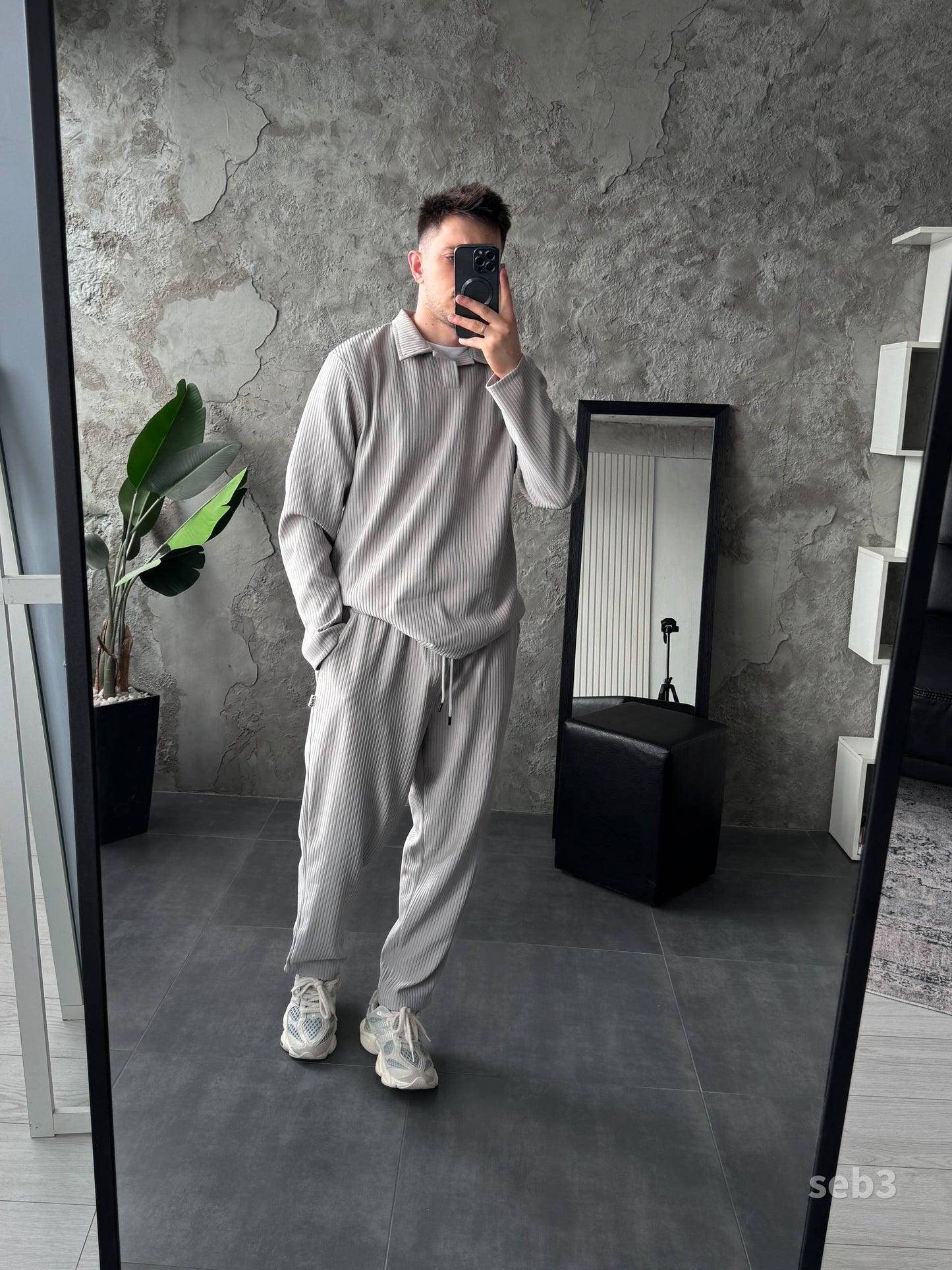 Men’s Pleated Two Piece Set – Long Sleeve Shirt and Jogger Pants, Casual Streetwear Outfit