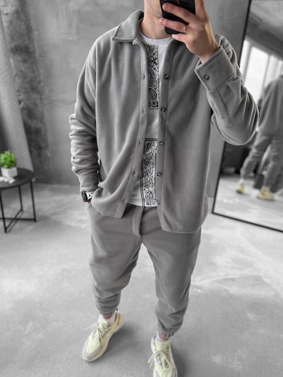 Men's Fleece Tracksuit Set: Warm Jogger Outfit with Shirt Jacket