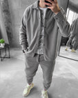 Men's Fleece Tracksuit Set: Warm Jogger Outfit with Shirt Jacket