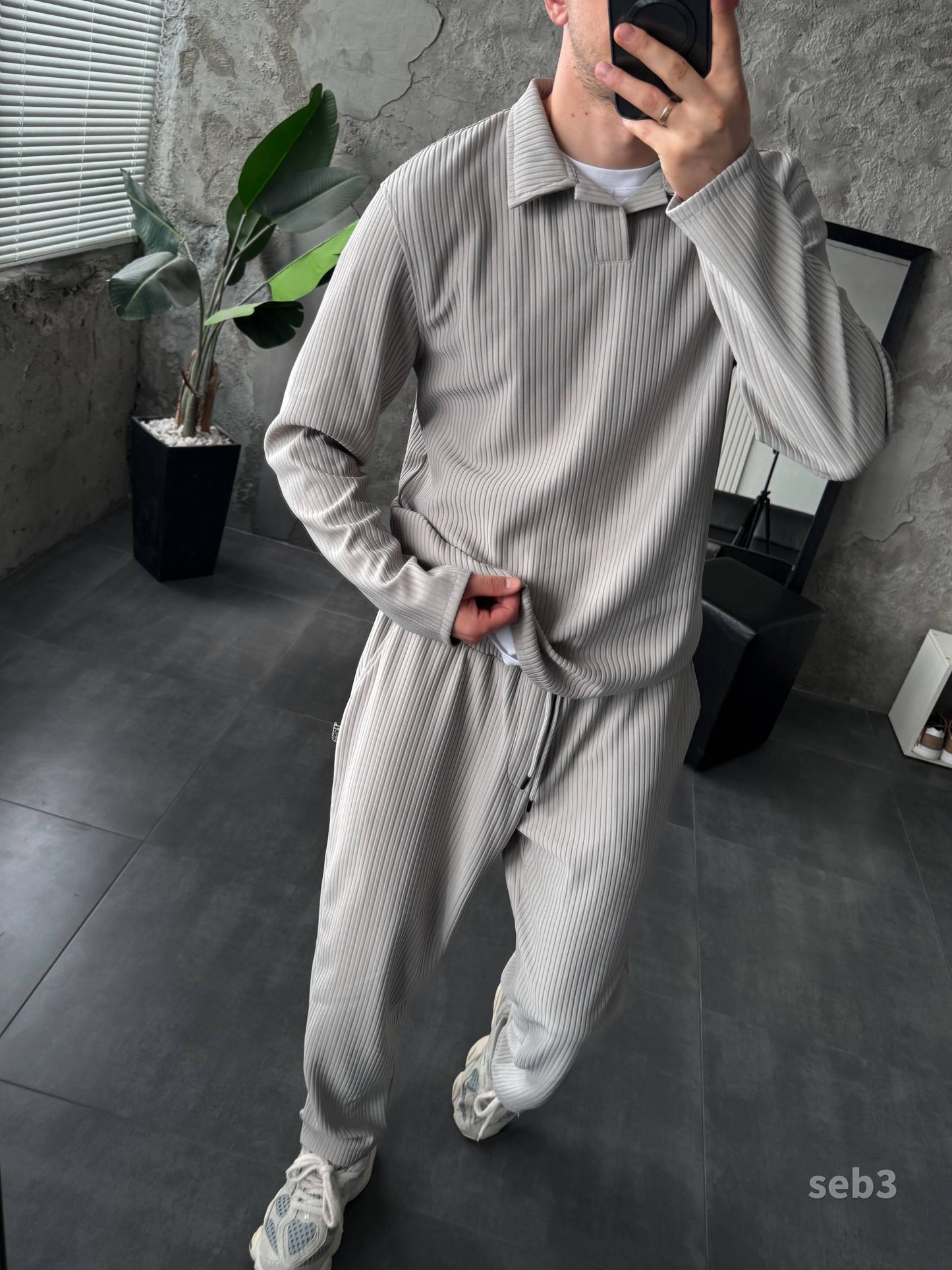 Men’s Pleated Two Piece Set – Long Sleeve Shirt and Jogger Pants, Casual Streetwear Outfit