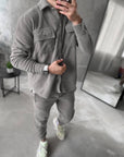 Men's Fleece Tracksuit Set: Warm Jogger Outfit with Shirt Jacket