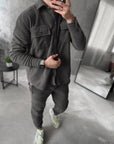 Men's Fleece Tracksuit Set: Warm Jogger Outfit with Shirt Jacket