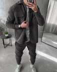 Men's Fleece Tracksuit Set: Warm Jogger Outfit with Shirt Jacket