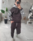 Men’s Fleece Tracksuit with Patterned Sleeves – Premium Cotton Blend Set