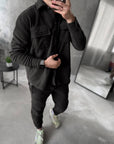 Men's Fleece Tracksuit Set: Warm Jogger Outfit with Shirt Jacket